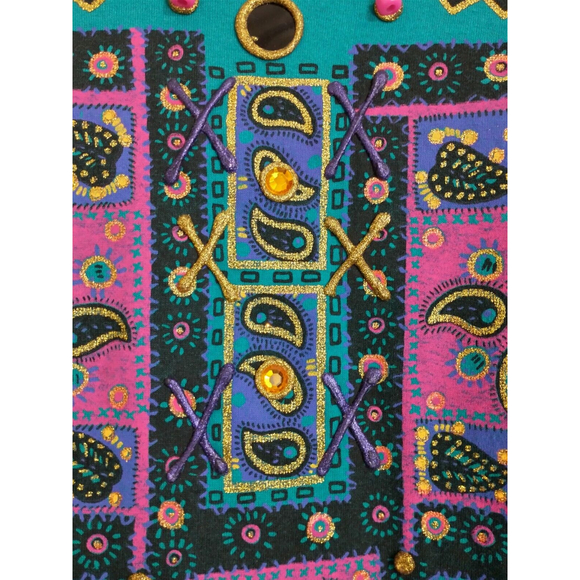 VTG 90s KWBL Los Angeles Womens Hand Painted Shirt Teal Embellished One Size - Picture 4 of 7